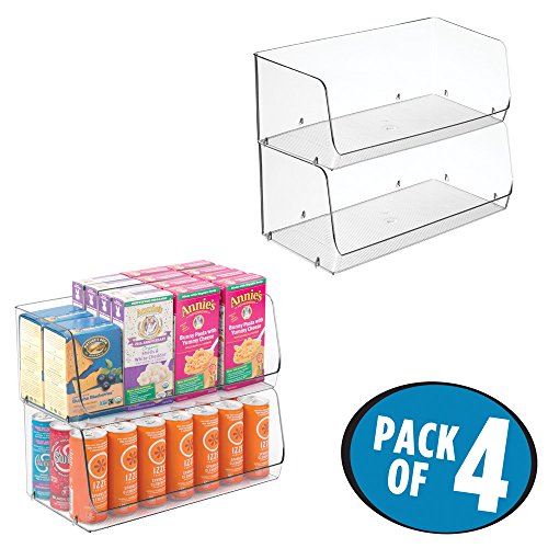 mDesign Kitchen Storage Organizer Bins for Refrigerator, Pantry, Cabinet - Pack of 4, Wide Large, Clear