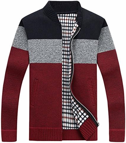 HOWON Men's Casual Wide Stripes Zipper Knitted Cardigan Sweater