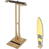 HIKULA Surfboard Stand Racks, Indoor Display Stand Shortboard and Longboard Organizer Floor-Standing Design, Storage & Display for Surfboard and Skimboard, Polished Beach Wooden