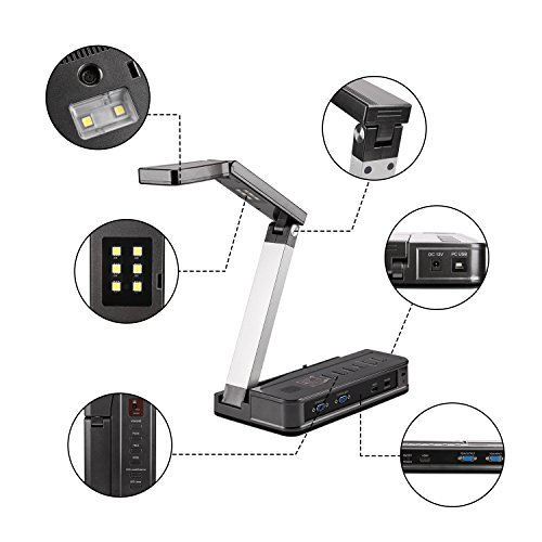 eloam Portable Document Camera HDMI, VGA Port， OCR Visual Presenter for