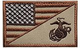 USA American Flag w/ Marine Corps USMC Military Tactical Morale Badge Patch (Brown)
