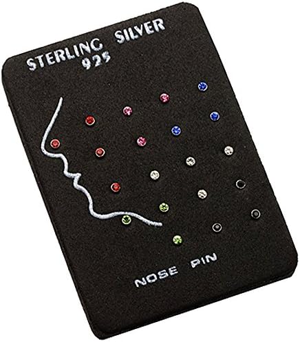 Sterling Silver CZ Nose Stud Rings 20pc With Padded Display (Assorted Color) ATMUSA