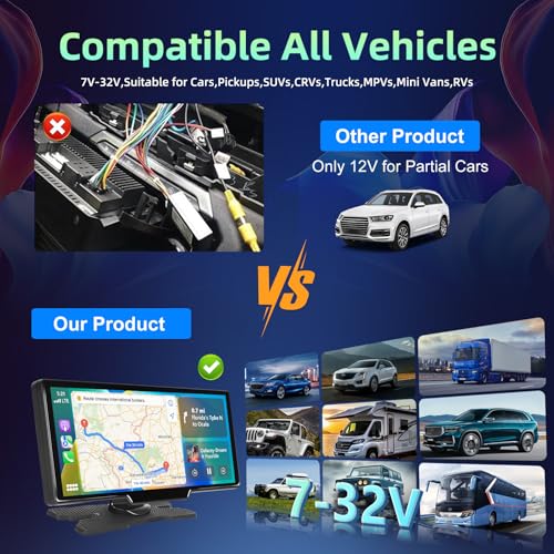Écran Portable sans Fil 10.26" CarPlay Voiture avec 2,5K Dashcam & 1080P Caméra de Recul, Ecran Carplay MirrorLink, Navigation GPS, Siri G00gle Assistant Vocal, Bluetooth, FM, Aux, 64G TF Carte