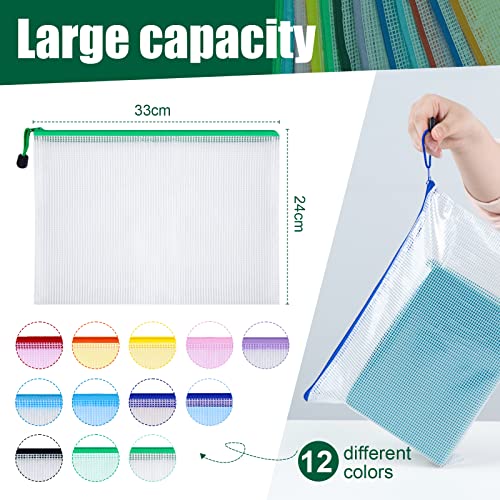 Koogel Plastic Wallets A4 File Document Folder, 12PCS Zipper Locked Bags Zip Folders Waterproof Storage for Travel Office School Home Pockets
