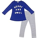 Jastore Girls 2 Piece Set Blue Long Sleeve T-Shirt and Stripes Leggings