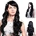 MelodySusie Black Long Big Curly Wavy Wig for Women, 31.5Curly Wig with Inclined Bangs Synthetic Wigs Cosplay Daily Party Wig With Free Wig Cap, Black