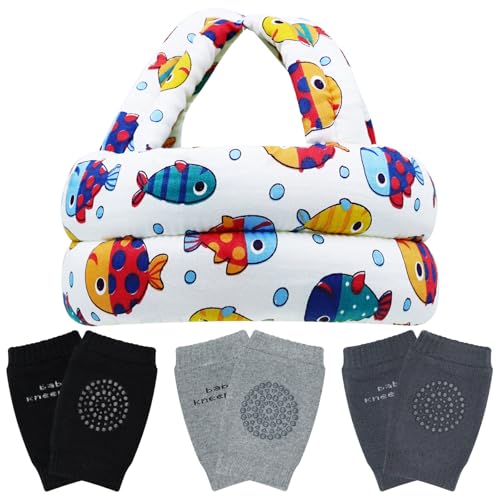 Baby Head Protector Helmet Cap & Knee Pads for Crawling Walking, Toddler No Bump Head Cushion Adjustable Protective Hat for 1 Year Old 6-12 Month