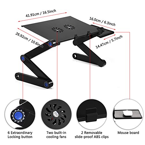 Laptop Stand for Bed and Sofa, Cozy Portable Lap Desk Adjustable Laptop Table Stand Up/Sitting with Dual CPU Cooling Fans and Mouse Pad (Black) - Thumbnail 2