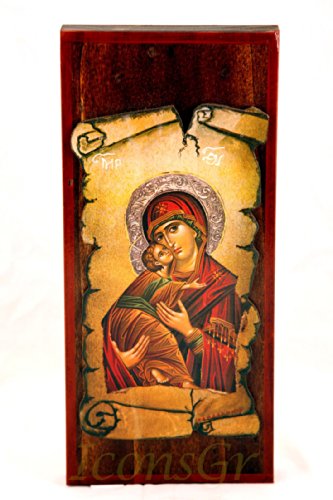 Handmade Wooden Greek Christian Orthodox Mount Athos Icon of Virgin Mary & Jesus /Mp15
