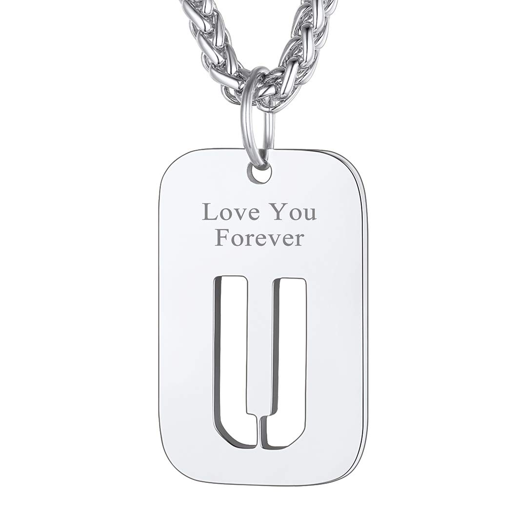 Richsteel Initial Necklace U Letter Mens Pendant Dog Tags Military for Men