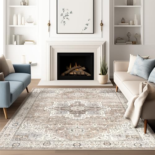 zesthome 8x10 Area Rugs-Ultra Thin Washable Rug with Anti Slip Backing, Stain Resistant Area Rugs for Living Room, Vintage Printed Large Area Rug
