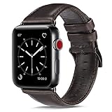 OUHENG Compatible with Apple Watch Band 42mm 44mm, Genuine Leather Band Replacement Compatible with Apple Watch Series 5 4 3 2 1 42mm 44mm Sport and Edition, Brownish Black