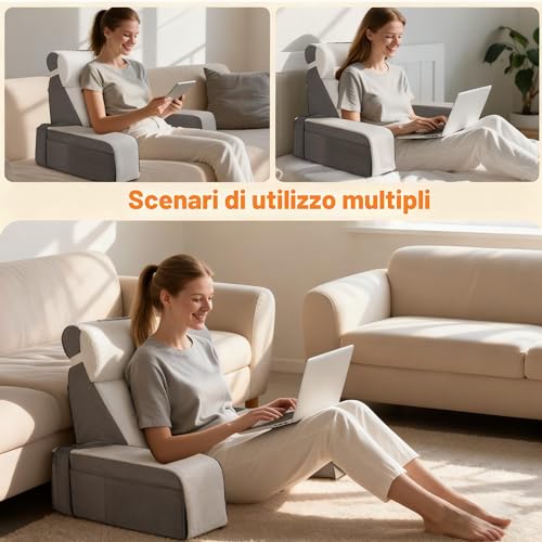 Large Reading Pillow with Removable Neck Pillow and Armrest, Back Cushion, Ergonomic Back Cushion with Arm and Pocket and Washable Reading Pillow Cover for Reading