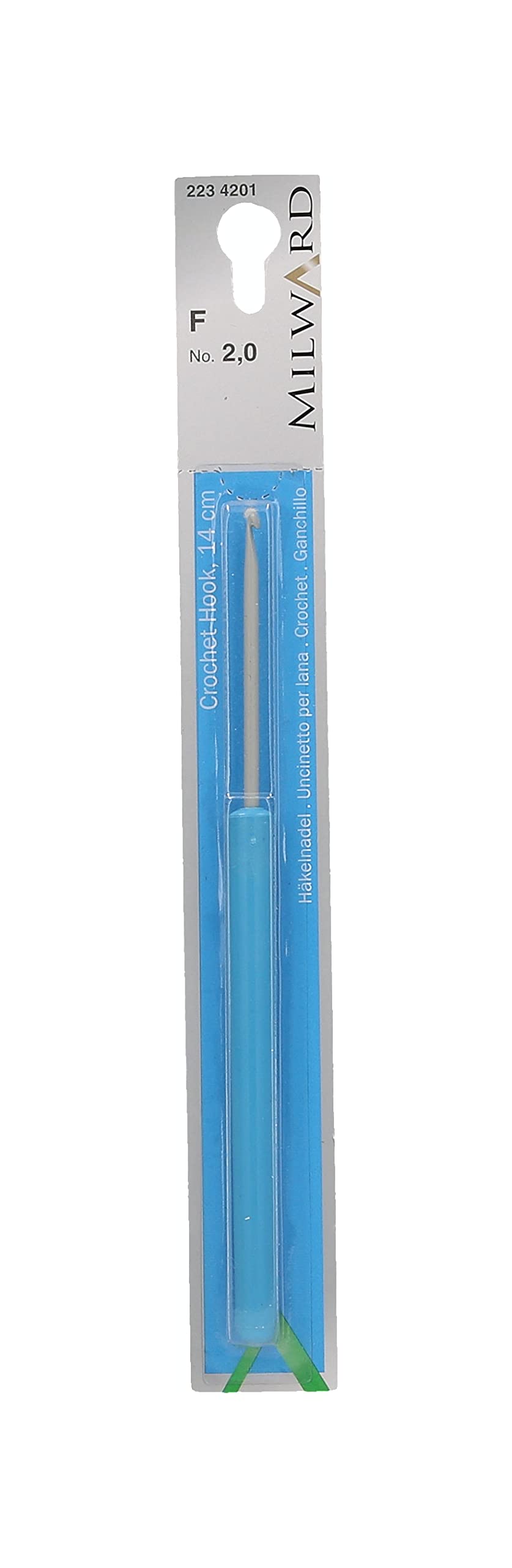 MILWARD Crochet Hook for Wool, Plastic Handle, 14cm, Aluminium, Silber, 2 mm 2234201