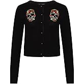 Ro Rox Dee Dee Cardigan Goth Floral Skull Embroidery Rockabilly Knit Knitted