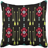 18X18 Inch Decorative Throw Pillow Cover Polyeste Black Aztec American Indian Ethnic Geometric Brown Navajo Abstract Ancient Arrow Border Cushion Two Sides Pillow Case Square Home