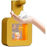 Ipalmay Kids Automatic Foam Dispenser - Lovely Soap Dispenser for School Bathroom Kitchen Office, Waterproof USB Rechargeable Hand-Free 13.5oz, Children Birthday Gift, Yellow Cat