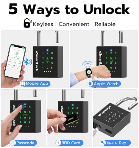 Foxlock Heavy Duty Smart Padlock with Key, Pad Lock with Code Keypad, Weatherproof Bluetooth RFID Keyless Electronic Digital Combination Lock for Gate Outdoor Fence Storage Unit Locker Pool Shed