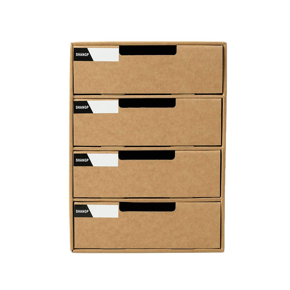 2 Pack Kraft paper Drawer Storage Box, DIY Desktop Multi-layer A4 File Organiser for Home Office (4 Layer)
