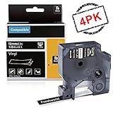 Industrial Replace Dymo Rhino A1805435 Permanent Vinyl Labels Tape, Compatible for DYMO Rhino 4200,5000,5200,6000,RhinoPro Label Maker, LabelWriter, White on Black, 1/2Inch x 18ft,(12mm x 5.5m),4-Pack