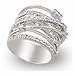 JanKuo Jewelry Silver Tone Cubic Zirconia Wide Band Cocktail Ring with Gift Box, Size 8