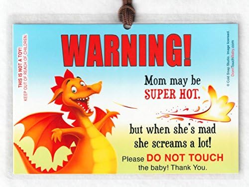 2 PACK: Hot Mom Don't Touch the Baby 6 x 4 inch Laminated Car Seat Sign by Cold Snap Studio - Dragon, Mom May Be Super Hot Funny Baby Tag - HANDMADE in the USA!