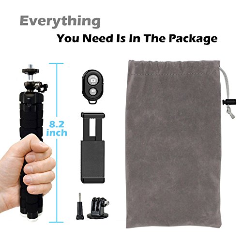 Phone-Tripod-SIX-QU-63in-Adjustable-and-Flexible-phone-Stand-Holder-with-Bluetooth-Wireless-Remote-Shutter-and-Universal-Clip-For-iPhone-Android-Phone-Camera-and-Gopro
