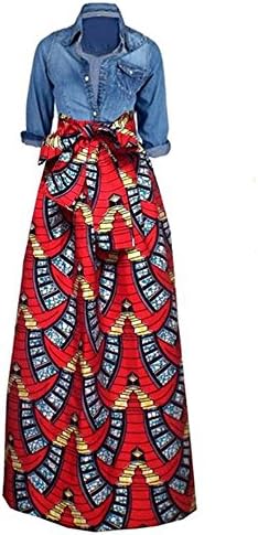 Niufaashion Womens African Print Dashiki Skirt High Waist Ball Gown Long Maxi A Line Dresses