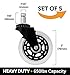 Caster Wheels Heavy Duty with Rubber Casters Perfect for Hardwood Floor and Office Chair. Replacement Easy Glide Set of 5 Inserts with Swivel Universal Fit 3 Inch Grip Ring Stem