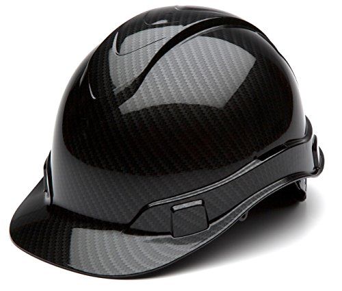 Pyramex Ridgeline Cap Style Hard Hat, 4 Point Ratchet Suspension, Shiny Black Graphite Pattern