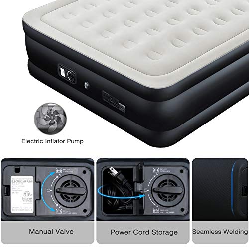 Air Mattress Queen Size Airbed - AirExpect Upgraded Inflatable Mattress Blow up Bed with Built-in Electric Pump, Elevated Raised Air Mattress Quilt Top, Height 19", Storage Bag, 2-Year Warranty