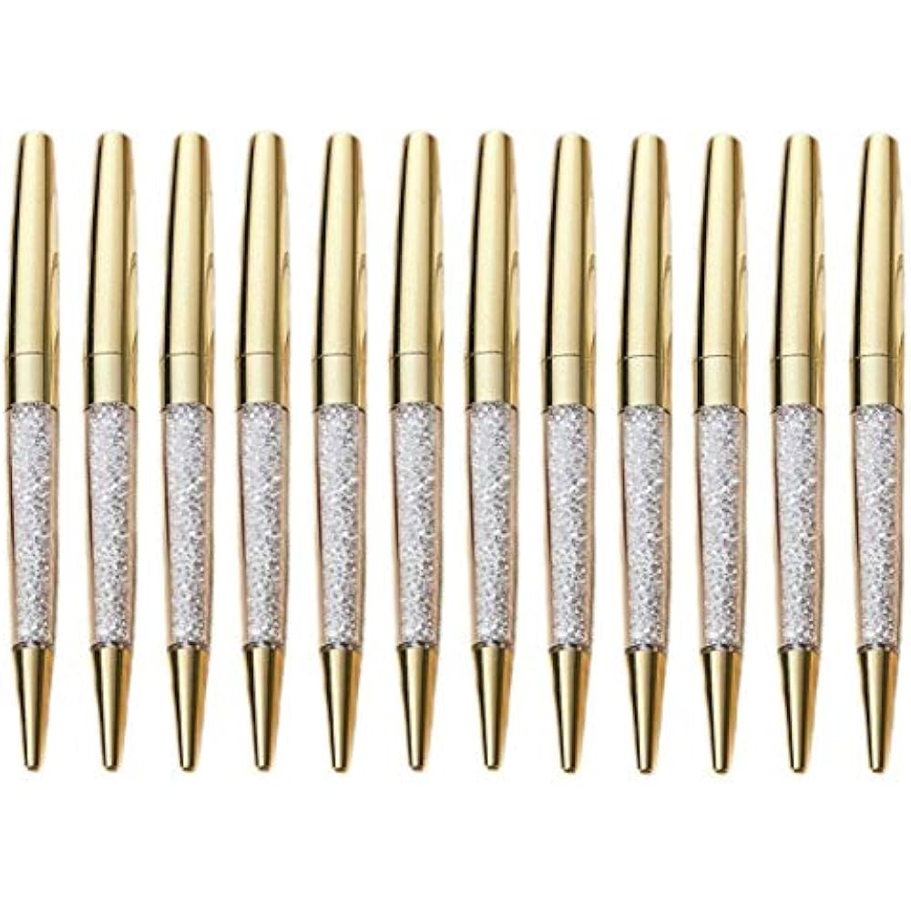 Shine Gold Pen Diamond Crystal Ballpoint Pens (Pack Of 12)(Gold) Office