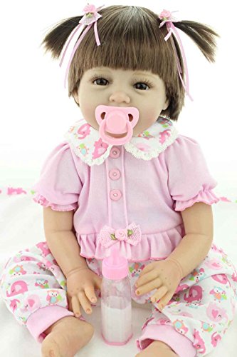 Seedollia Reborn Baby Dolls Girls Cute Realistic Soft Silicone Toddler with Pink Dress 22 Inch