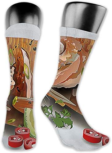 MINGYING Fried Fish On Platter Thin High Ankle Casual Crew Socks for Outdoor Sports Hiking Trekking