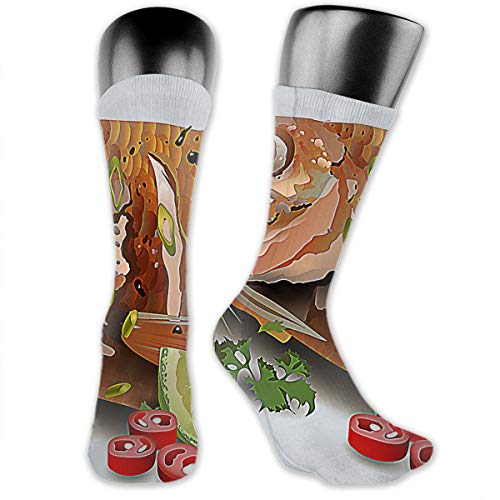 MINGYING Fried Fish On Platter Thin High Ankle Casual Crew Socks for Outdoor Sports Hiking Trekking