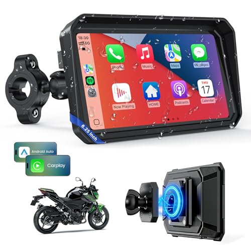 WonVon 6.25 Inch Wireless Motorcycle Carplay GPS Navigation System with Apple Carplay and Android Au