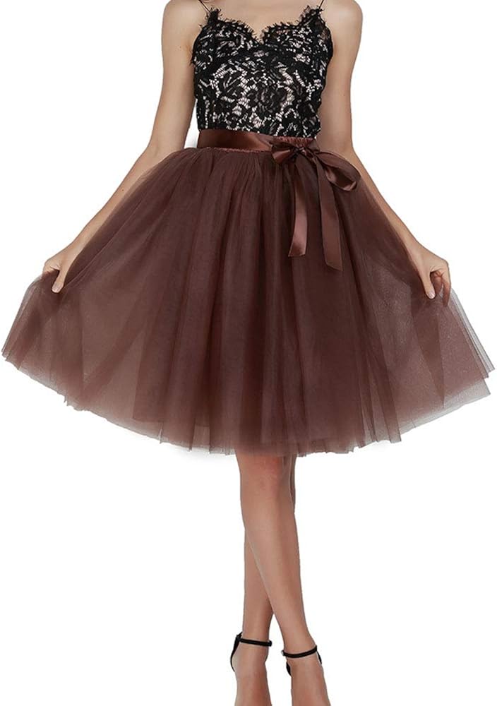 Women's Summer Fairy Knee Length Tulle Skirt Pleated Wedding Bridesmaid Sister Tutu Costume