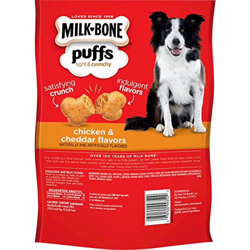 MilkBone Puffs Dog Treats, Chicken & Cheddar Flavors, Medium Treats, 8
