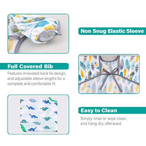 image for Hiverst 3 Pcs Long Sleeved Bib Set | Baby Waterproof Bibs with Pocket 