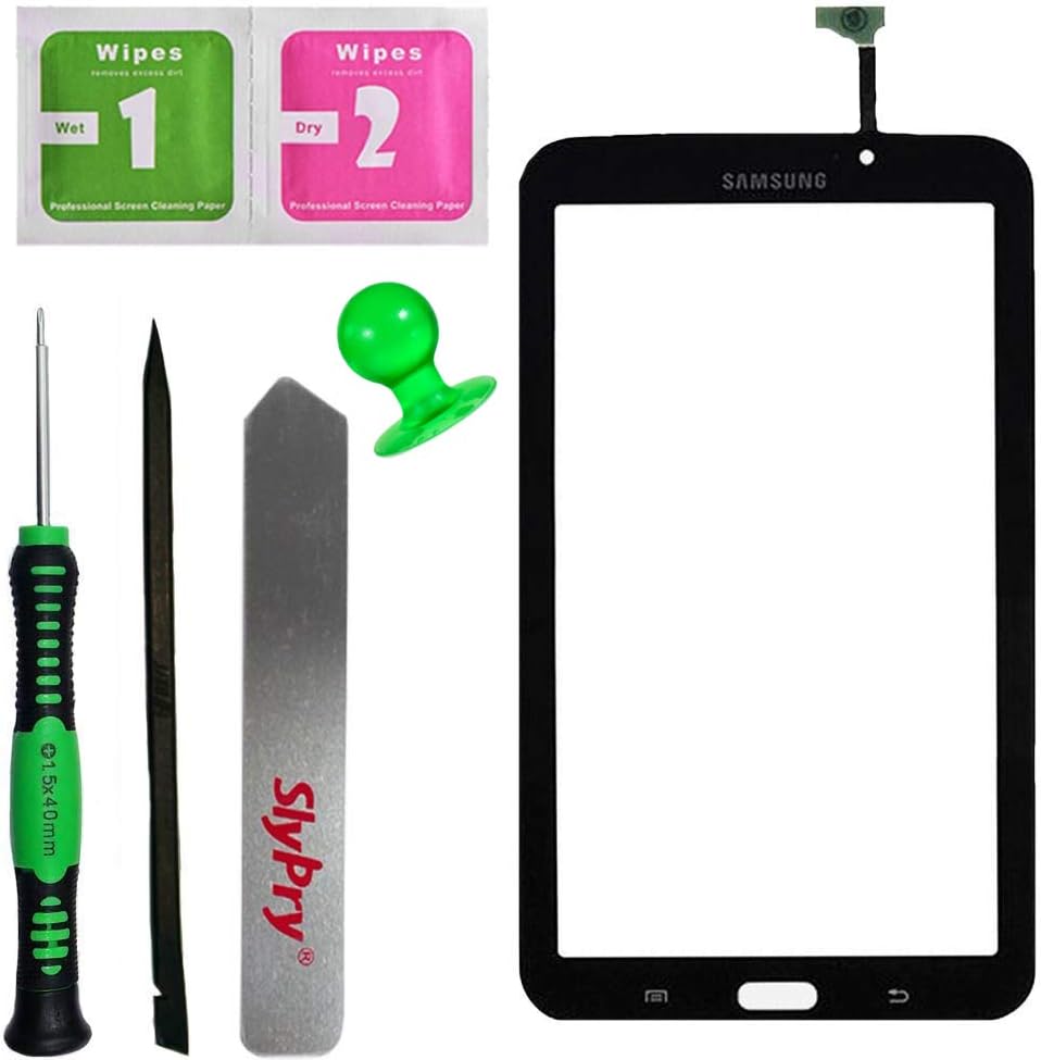 SlyPry for Samsung Galaxy Tab 3 7.0 P3210 T210 Black Touch Screen Digitizer Panel Glass Replacement Part + PreInstalled Adhesive with SlyPry Tools kit