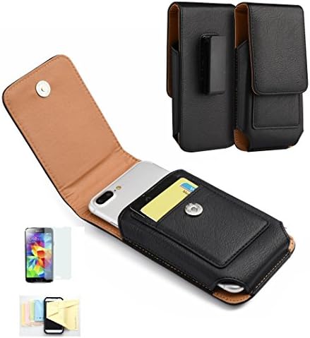 Galaxy S6 Premium Black Vertical PU Leather Pouch Protective Phone Carrying Case Card Holder Belt Clip Belt Loops Holster And Magnetic Closure Momiji [Screen Guard] Protector, Cleaning Cloth