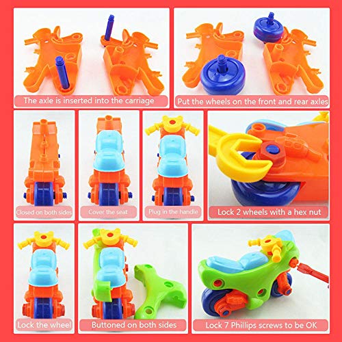 Pawaca Children's DIY Colorful Motorcycle,Assembly Disassembly Motorcycle Toy with Screwdriver and Nut,Puzzle Racing Toy Car Sets Cute Christmas Birthday Gift for Kids Over 3 Years Old