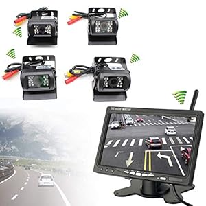 4 x draadloze achteruitrijcamera voor in de auto, vrachtwagen, draadloze nachtzichtcamera + 7 inch auto-monitor…