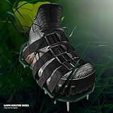 SEAST Lawn Aerator Shoes, Newest Designed 26 Spikes and 8 Adjustable Straps, Heavy Duty Spiked Sandals for aerating Your Yard, Lawn, Roots & Grass, Universal Size Fits All, 3 Shovels Included (Green)