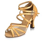CRC Women's Stylish Peep Toe Mesh Satin Ballroom Morden Salsa Latin Tango Party Wedding Professional Dance Sandals
