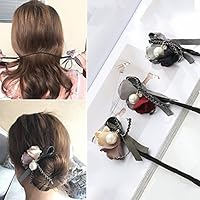 Polytree 3Pcs Magic Hair Bun Maker Flower Bow Pearl Donut Bun Maker Headband for Women DIY Hair Style Accessories 3pcs