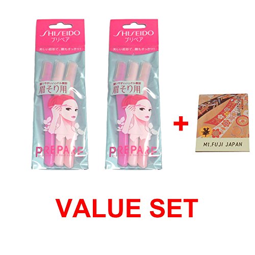 FT Shiseido Eyebrow Razor 3pcs x 2 Pack set (total 6 pcs) with Premium Oil Blotting Paper Value Set