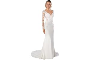 HEGABCH Beach Mermaid Wedding Dresses for Bride 2024 Lace Appliques Long Boho Elopement Bride Dress with Train