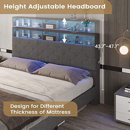 ADORNEVE LED Bed Frame Full Size with Storage Headboard, Platform Bed