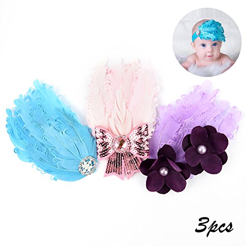 VITORIA'S GIFT Baby's Headbands Girl's Hair feathers Headdress Head Wear (3 pcs)